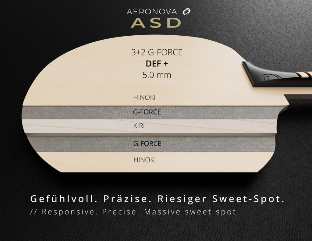 AERONOVA ASD Spirit Defense Tischtennis Abwehrholz mit Hinoki Decklagen