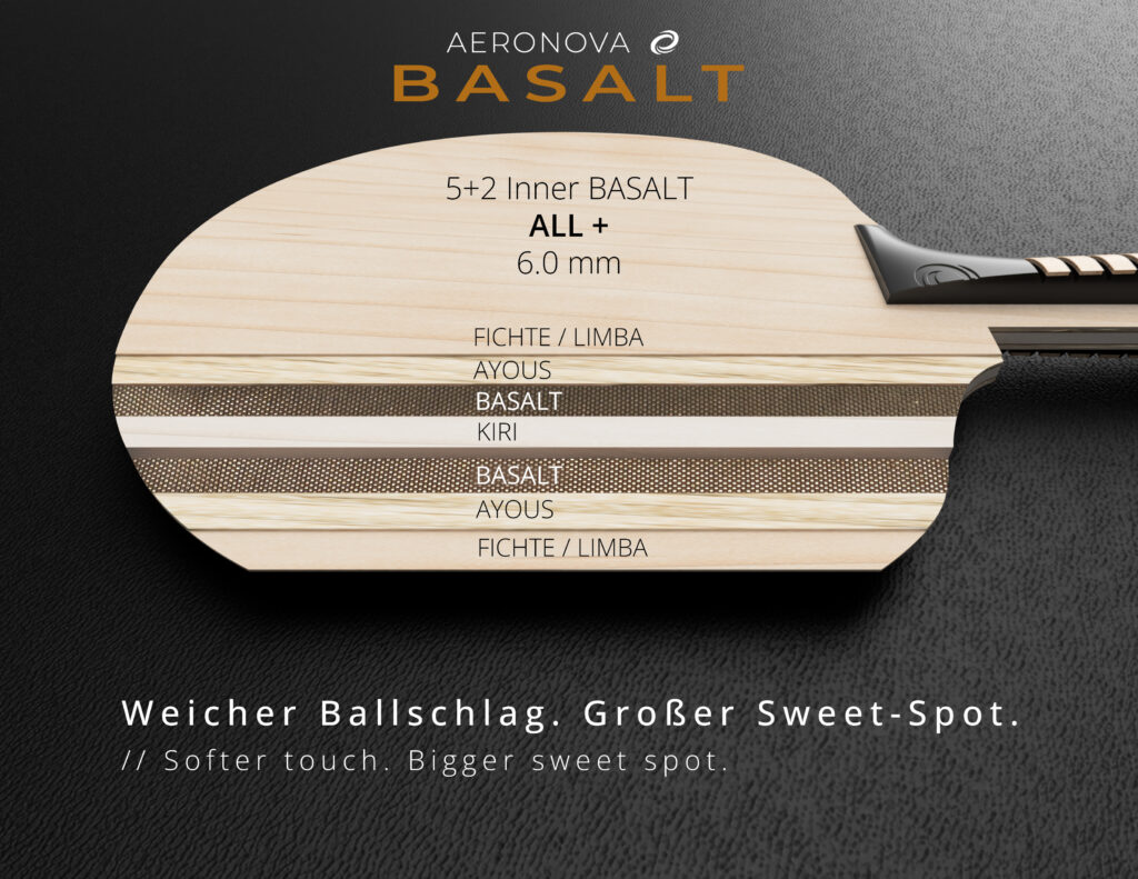 AERONOVA Basalt Tischtennis Holz Querschnitt Inner Fiber Konstruktion Basalt Tischtennis Holz Ayous Kern Fichte Deckfurnier