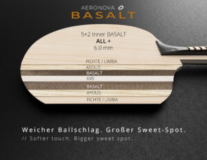 AERONOVA Basalt Tischtennis Holz Querschnitt Inner Fiber Konstruktion Basalt Tischtennis Holz Ayous Kern Fichte Deckfurnier