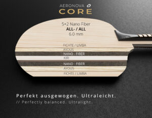 leichtes Tischtennis Vollholz Aeronova Core Querschnitt
