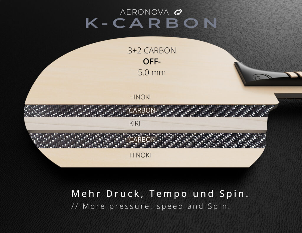 Carbon Tischtennis Holz Aeronova K-CARBON Ultra leichtes Carbon Tischtennis Holz OFF Kiri Kern