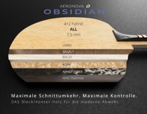Kombi-Tischtennis Holz Aeronova Obsidian Ultra leichtes Carbon Tischtennis Holz Balsa Kern. Aeronova Manufaktur Frankfurt