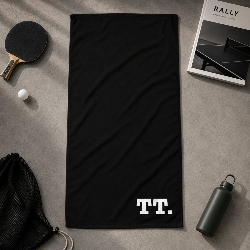 Tischtennis Handtuch TT. by AERONOVA schwarz mit weißem Logo