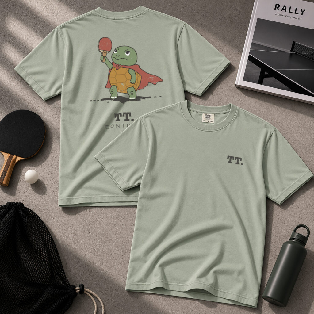 TT. Tischtennis Bekleidung. T-Shirt "Control Turtle" | Tiny Heroes Club Edition